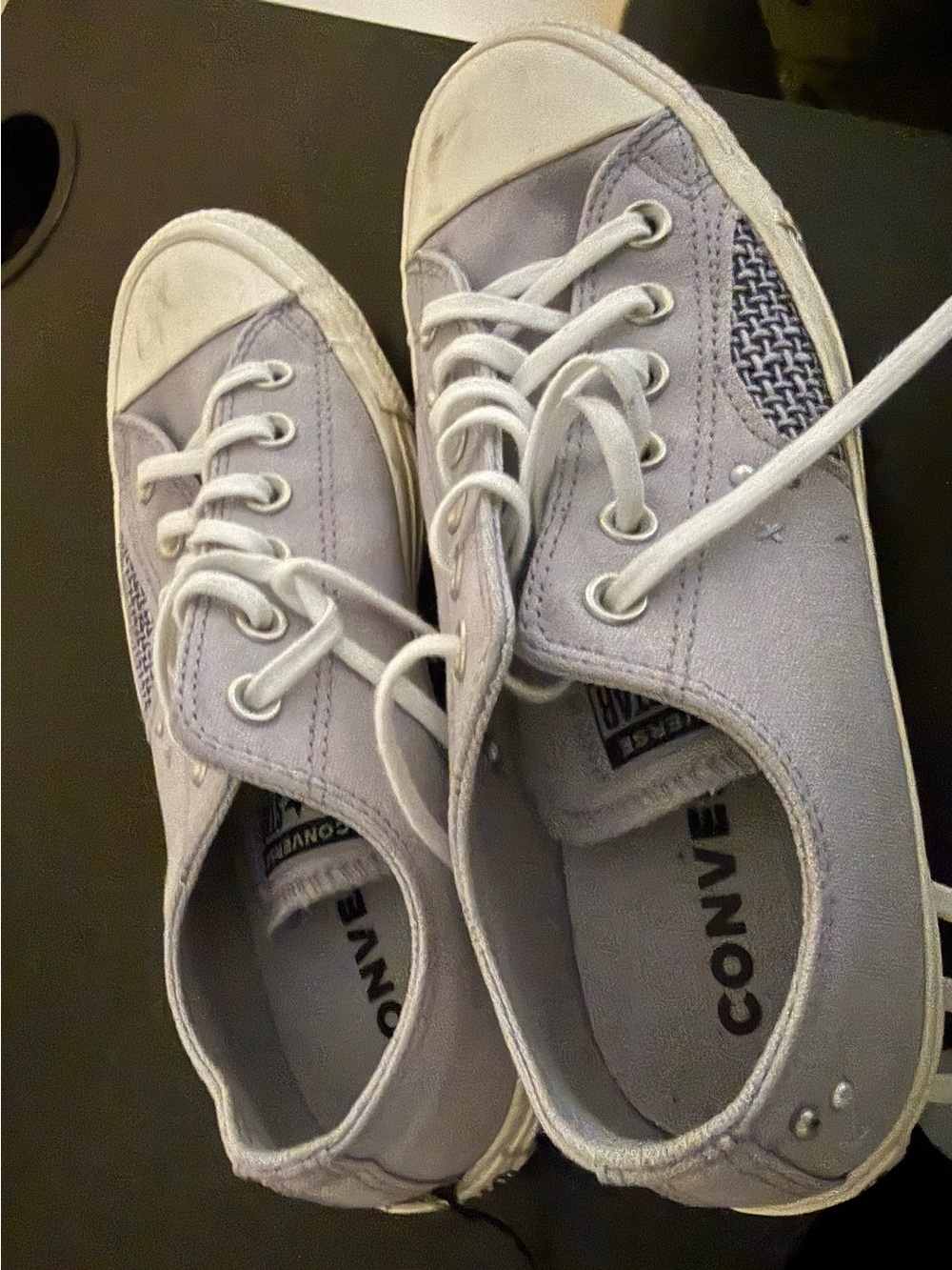 Converse Low-Top Canvas Sneakers in Pale Lavender and White